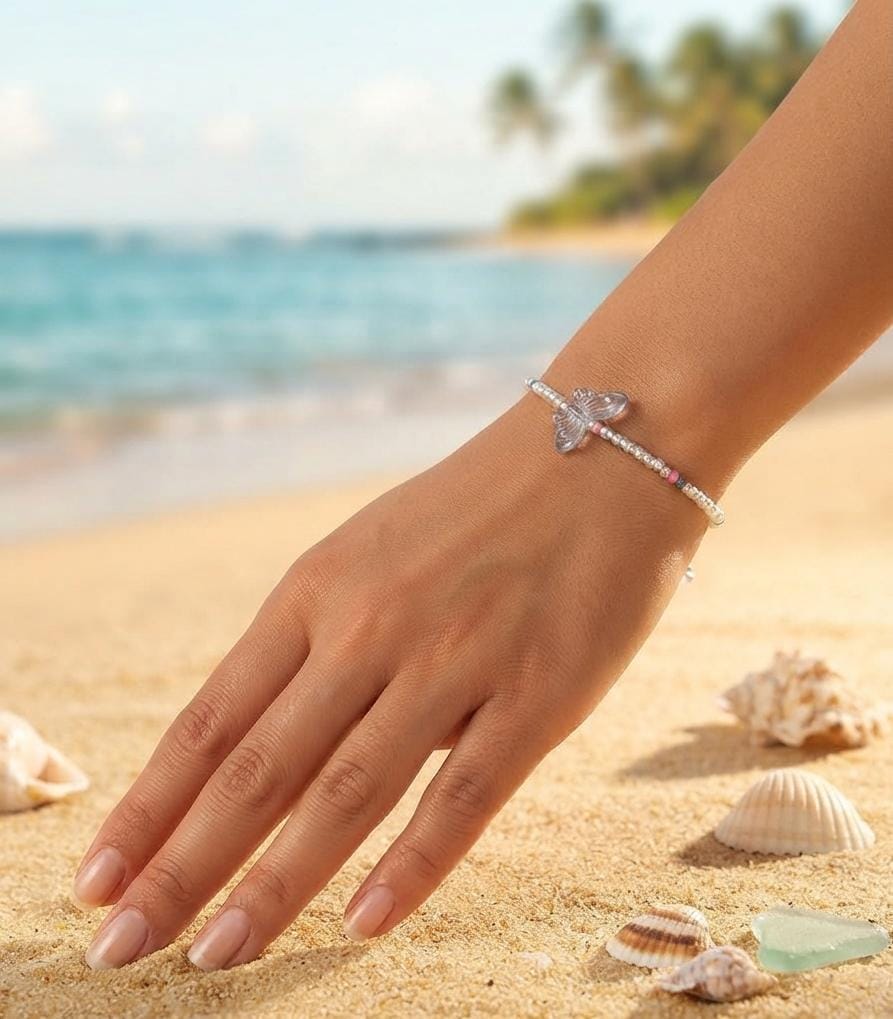 Clear Butterfly Pearl Bracelet