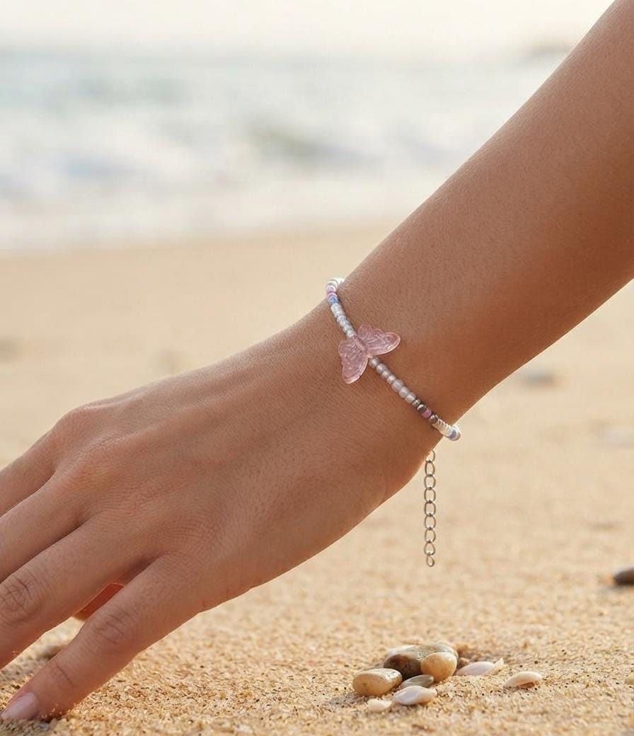 Pink Butterfly Pearl Bracelet