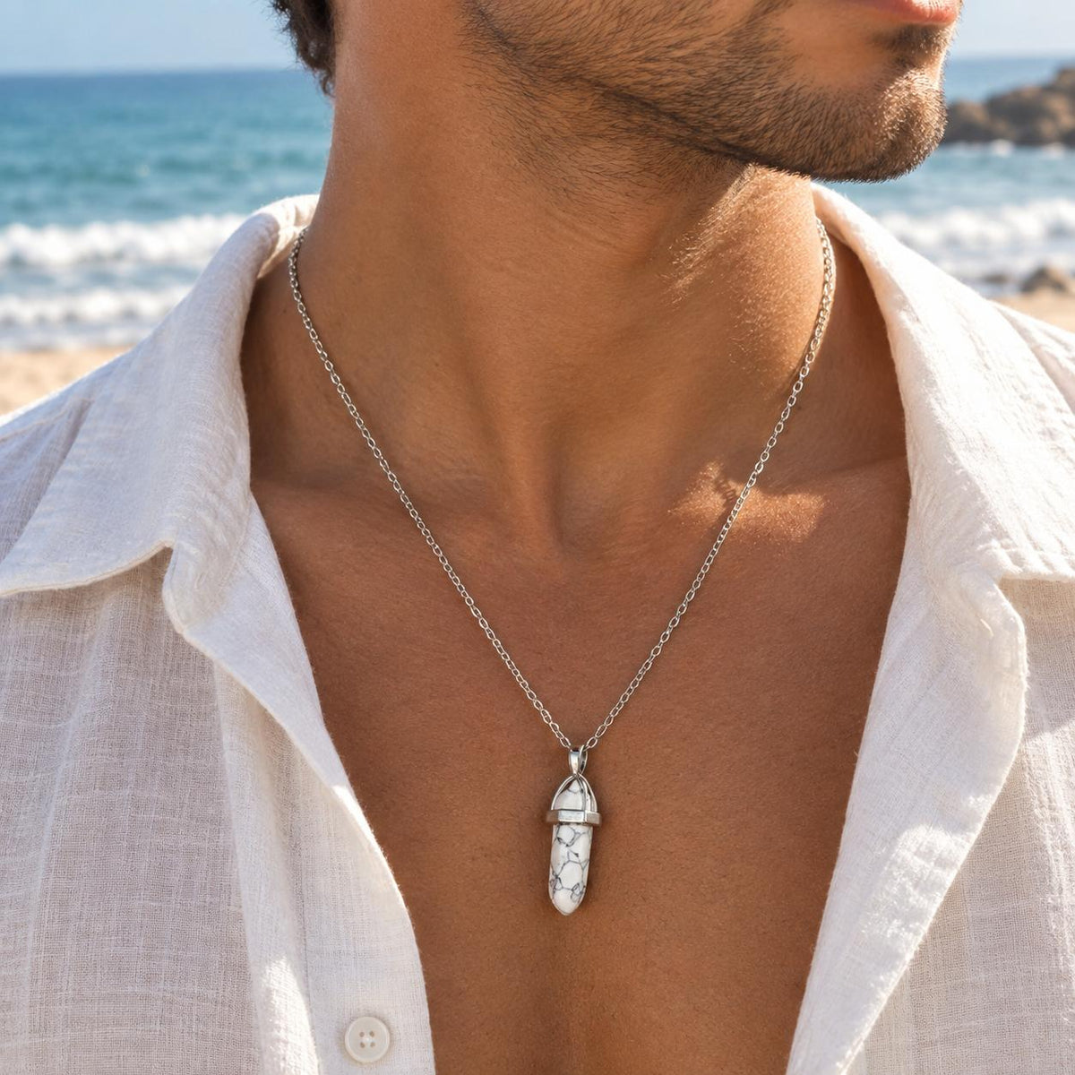 Men White & Black Crystal Chain Necklace - Nimé By Shop Trendys