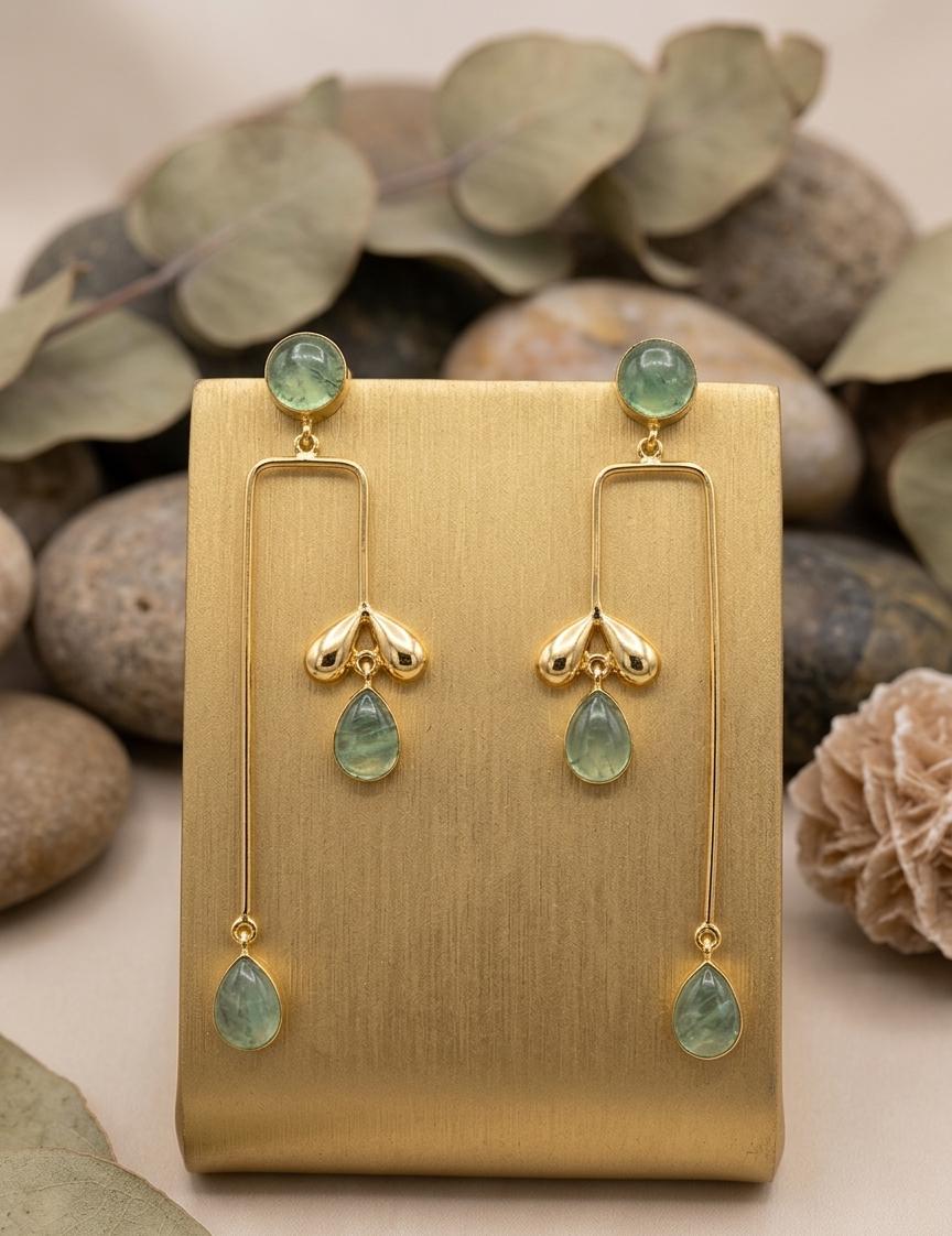Rectangle Leaf Tassel Designer Golden Earrings - Nimé By Shop Trendys