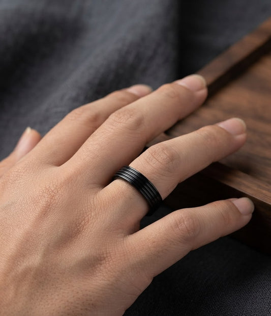 Men Black Lining Band Ring