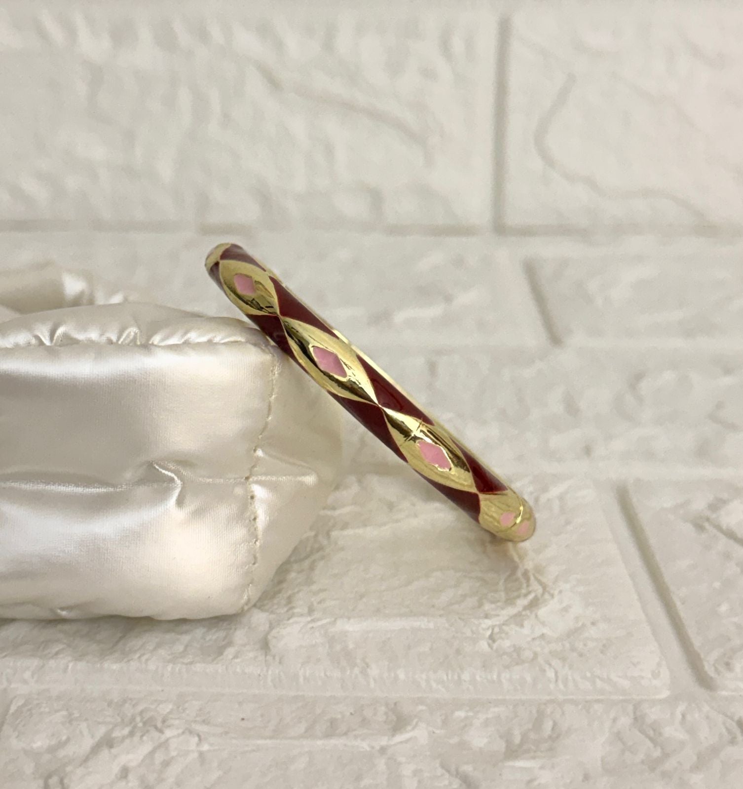 Diamond Weave Enamel Kada - Burgundy Pink