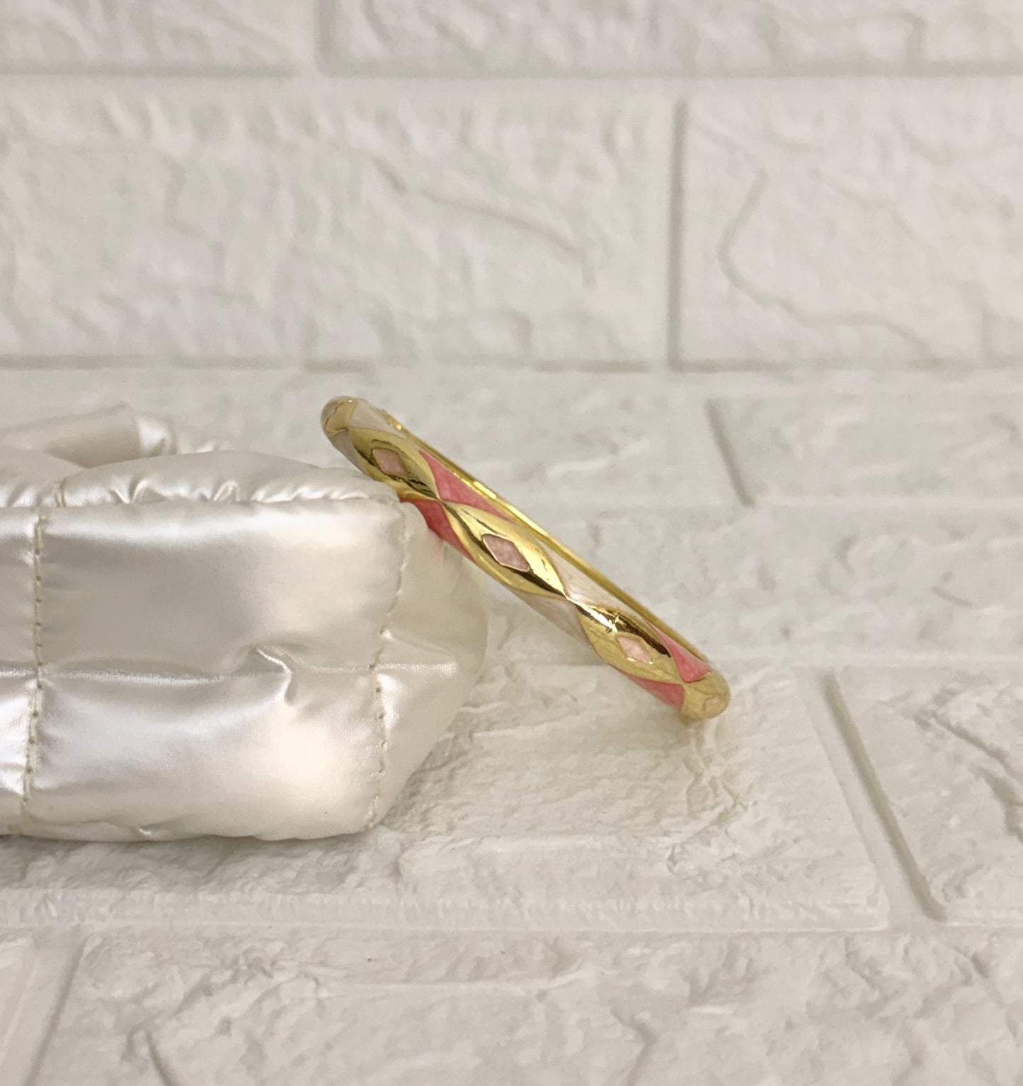 Diamond Weave Enamel Kada - Coral Pink Ivory