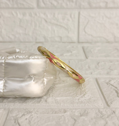 Diamond Weave Enamel Kada - Coral Pink Ivory