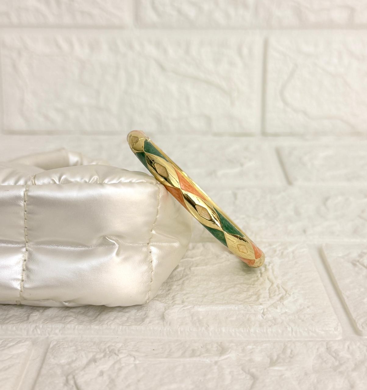 Diamond Weave Enamel Kada - Mint Peach Ivory