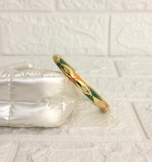 Diamond Weave Enamel Kada - Mint Peach Ivory