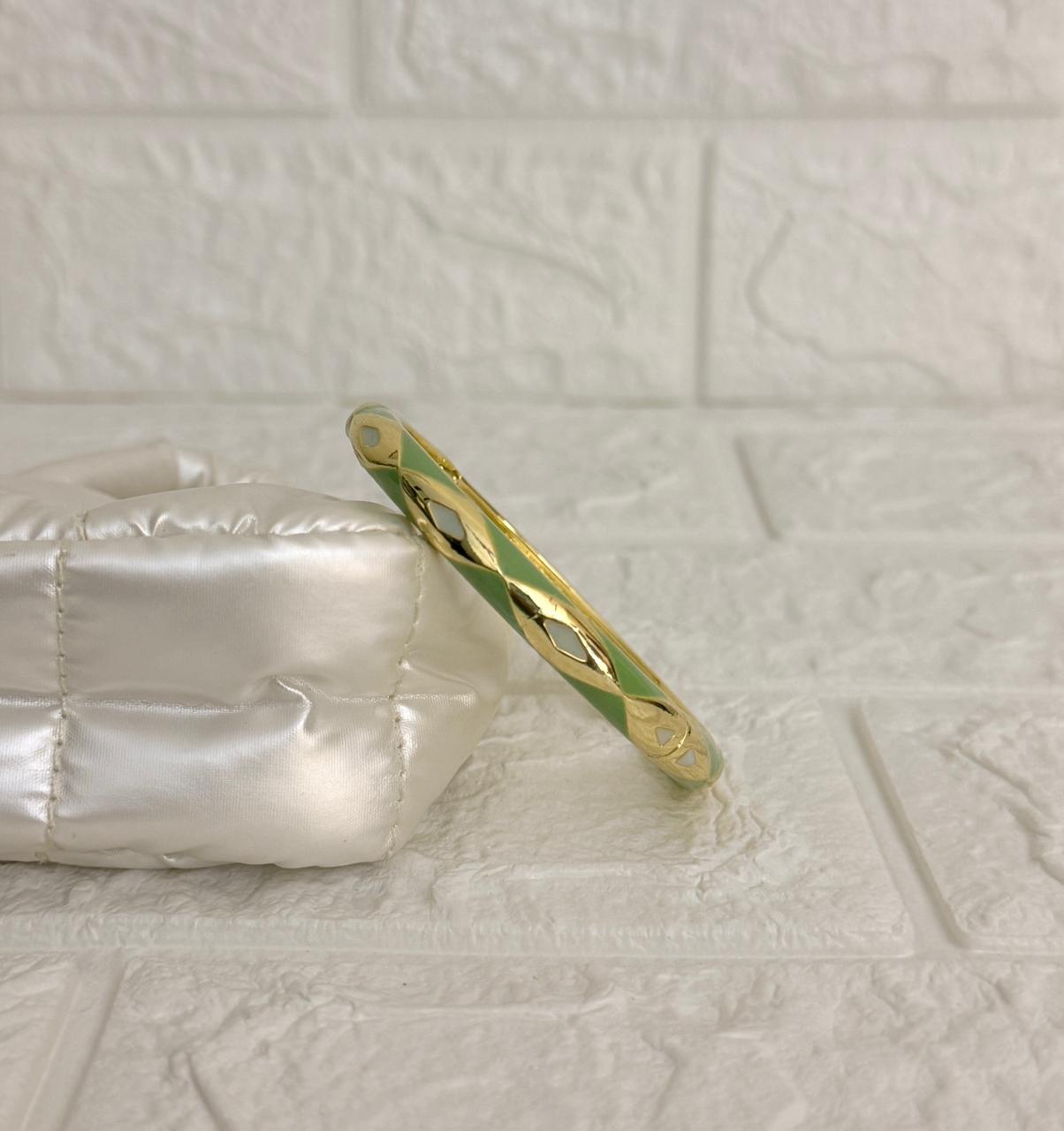 Diamond Weave Enamel Kada - Mint White