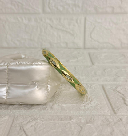 Diamond Weave Enamel Kada - Mint White