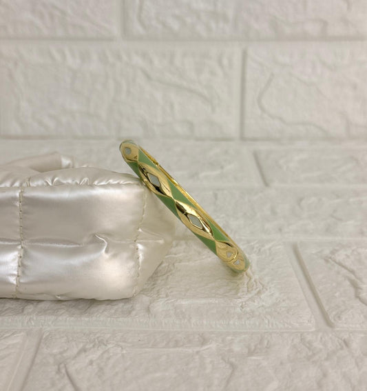 Diamond Weave Enamel Kada - Mint White