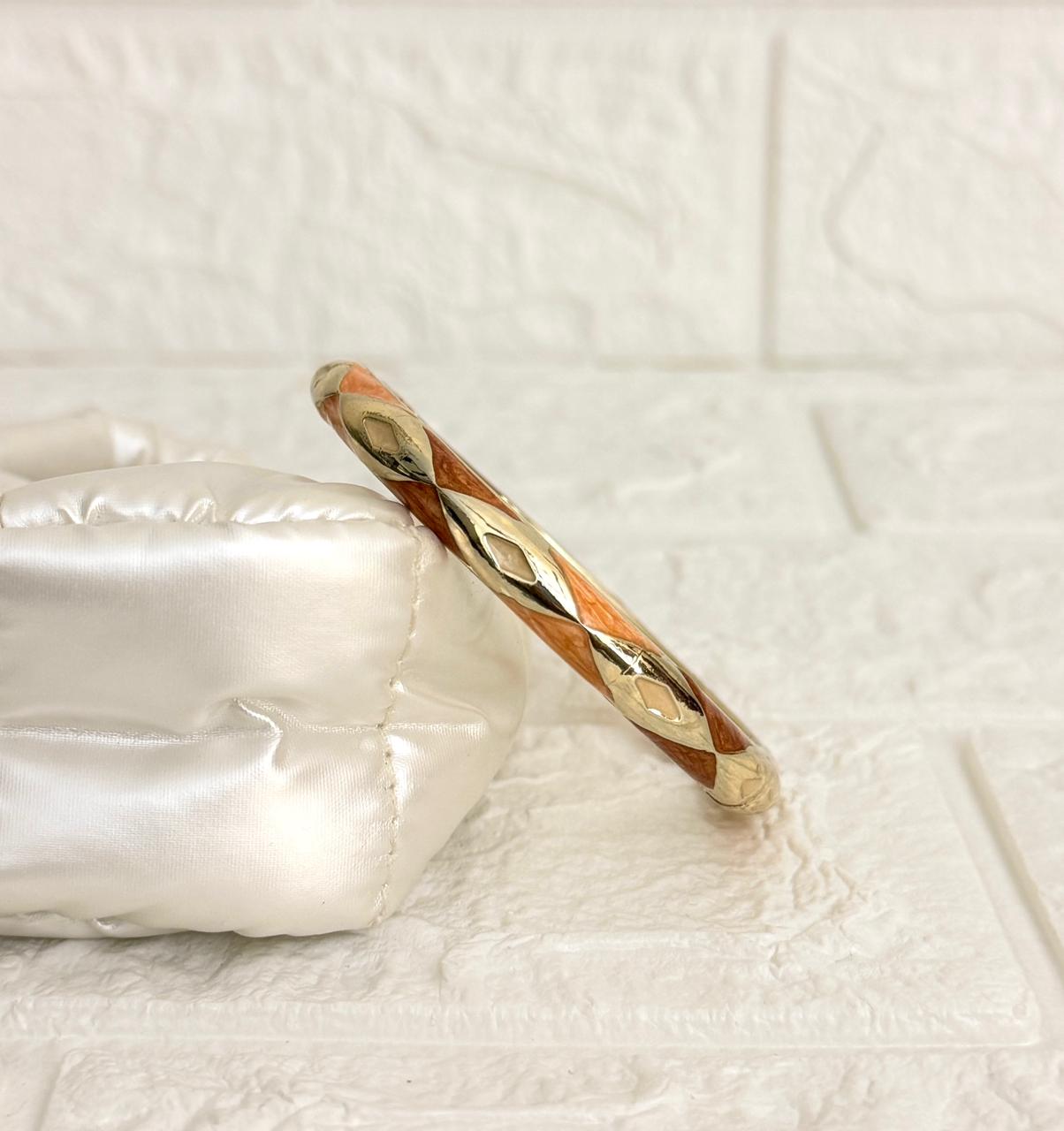Diamond Weave Enamel Kada - Orange Brown Ivory