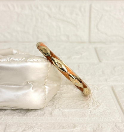 Diamond Weave Enamel Kada - Orange Brown Ivory