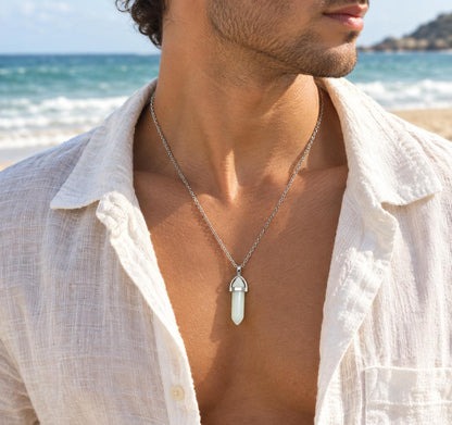 Men Pastel Green Crystal Chain Necklace - Nimé By Shop Trendys