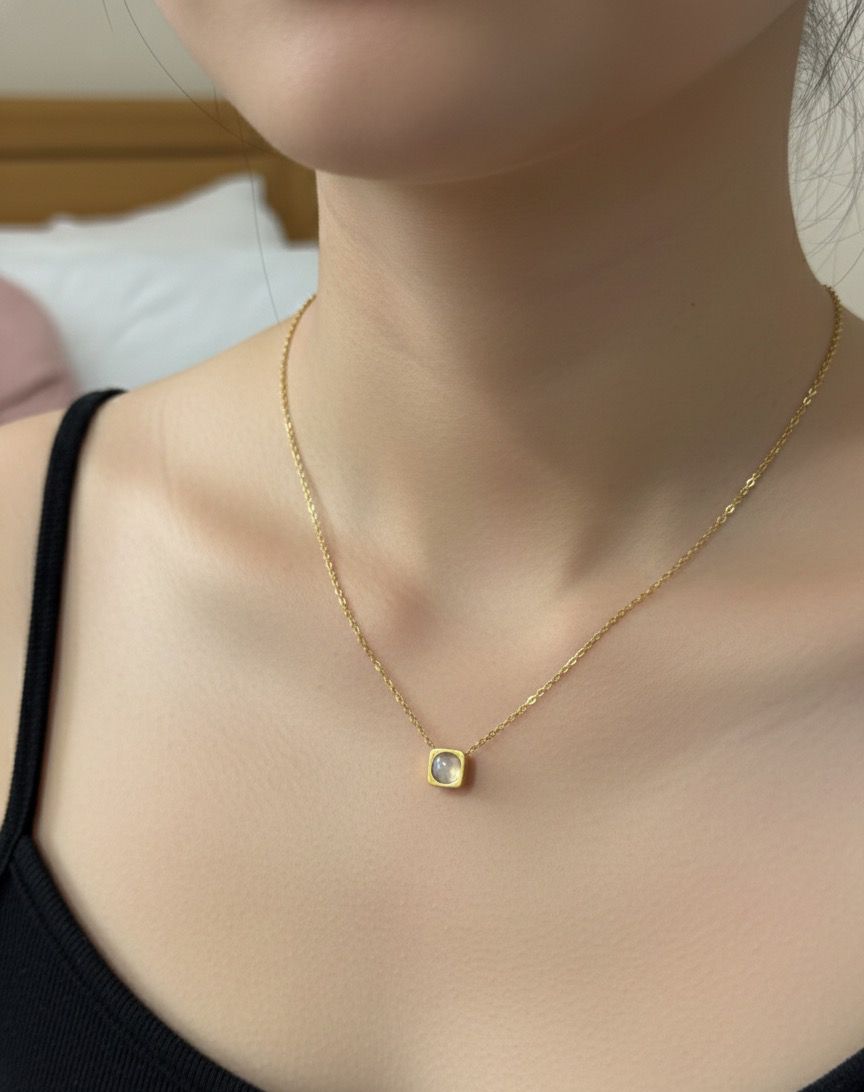Women Square Moon Stone Necklace (Anti Tarnish) - Nimé By Shop Trendys