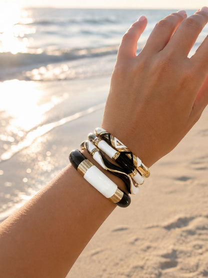 Women’s Designer Enamel Kada Stack of 4 - Black & White
