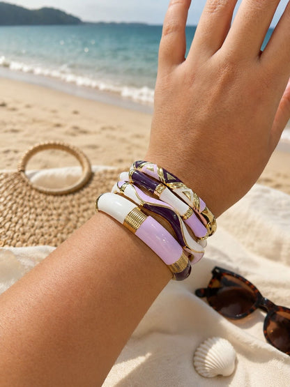 Women’s Designer Enamel Kada Stack of 4 - Purple & White