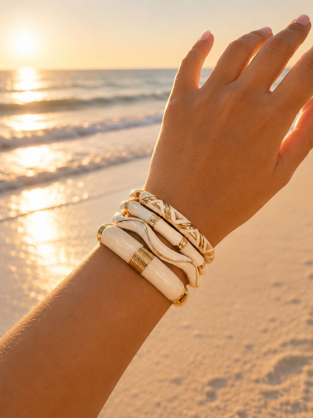 Women’s Designer Enamel Kada Stack of 4 - Ivory White