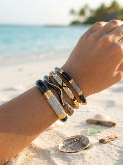 Women’s Designer Enamel Kada Stack of 4 - Black & Grey