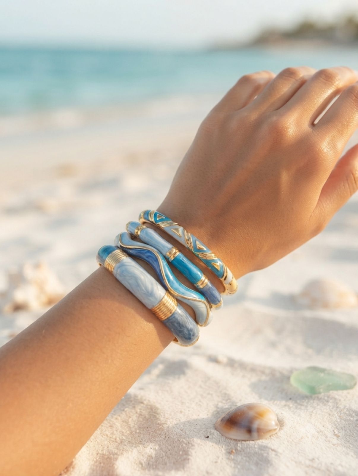 Women’s Designer Enamel Kada Stack of 4 - Ocean Blue