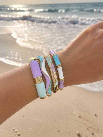 Women’s Designer Enamel Kada Stack of 4 - Pastel Lilac & Aqua