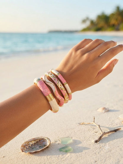Women’s Designer Enamel Kada Stack of 4 - Pink & White