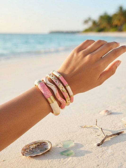 Women’s Designer Enamel Kada Stack of 4 - Pink & White