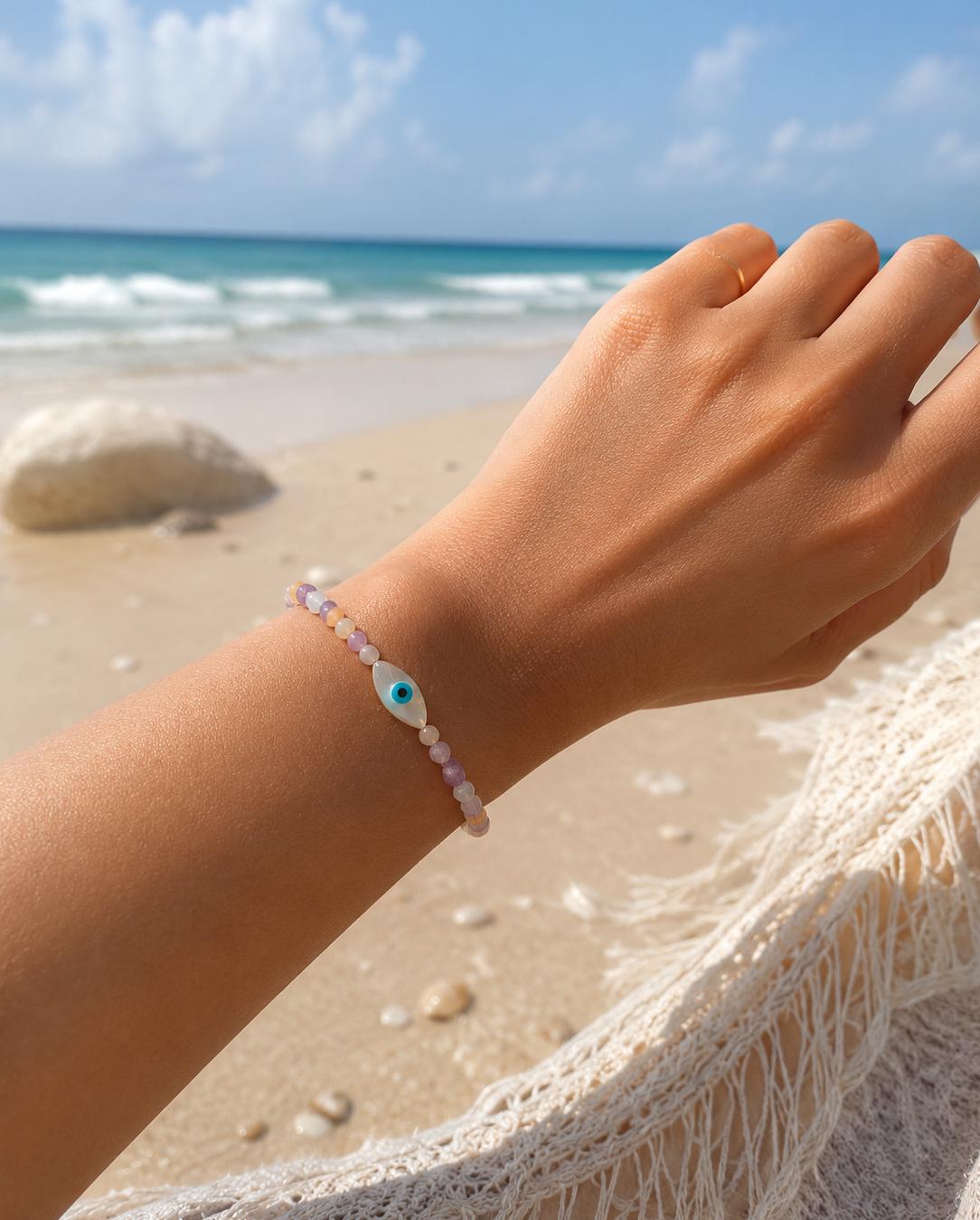 Pastel beaded evil eye bracelet
