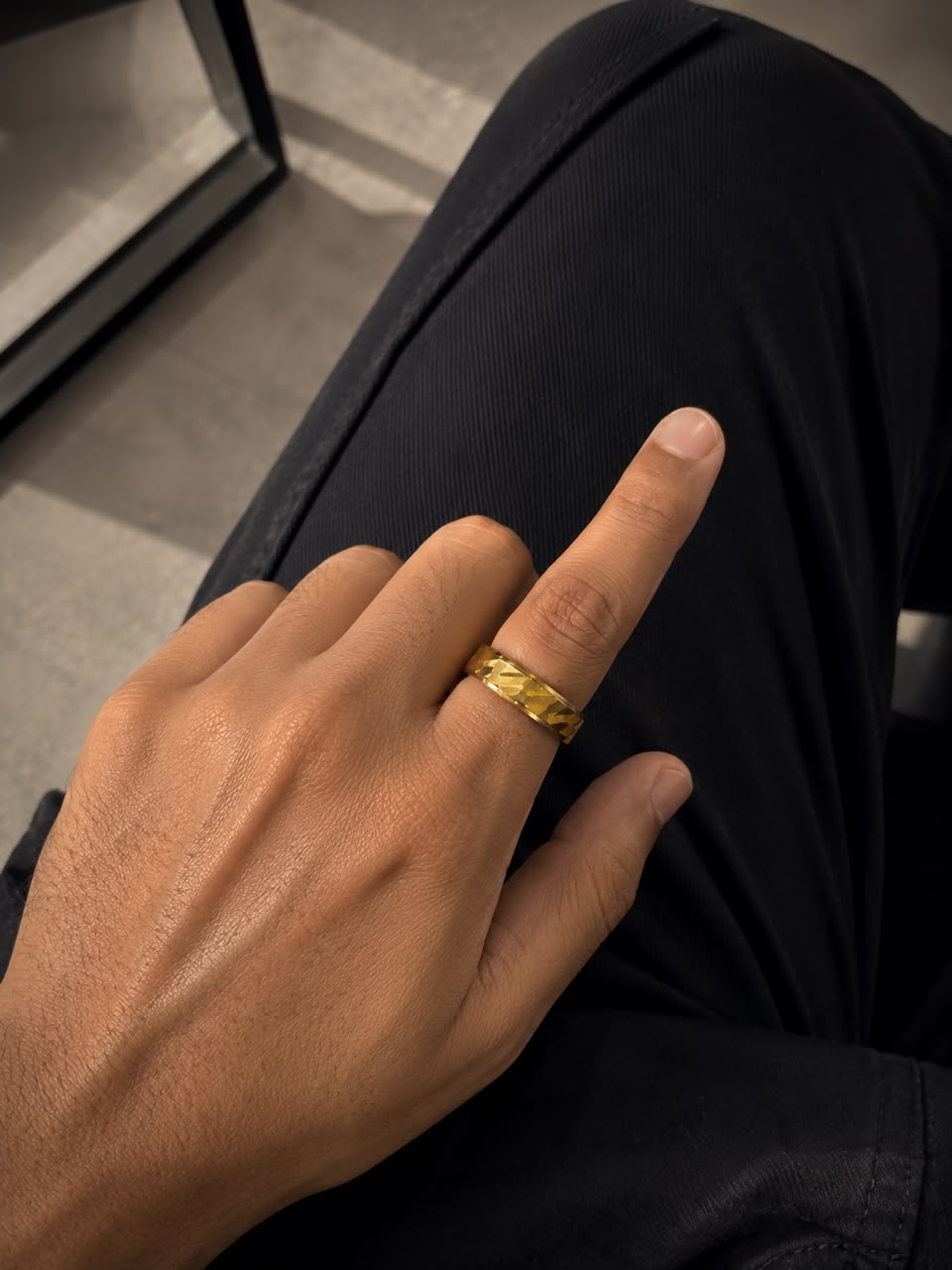 Men Golden Texture Ring