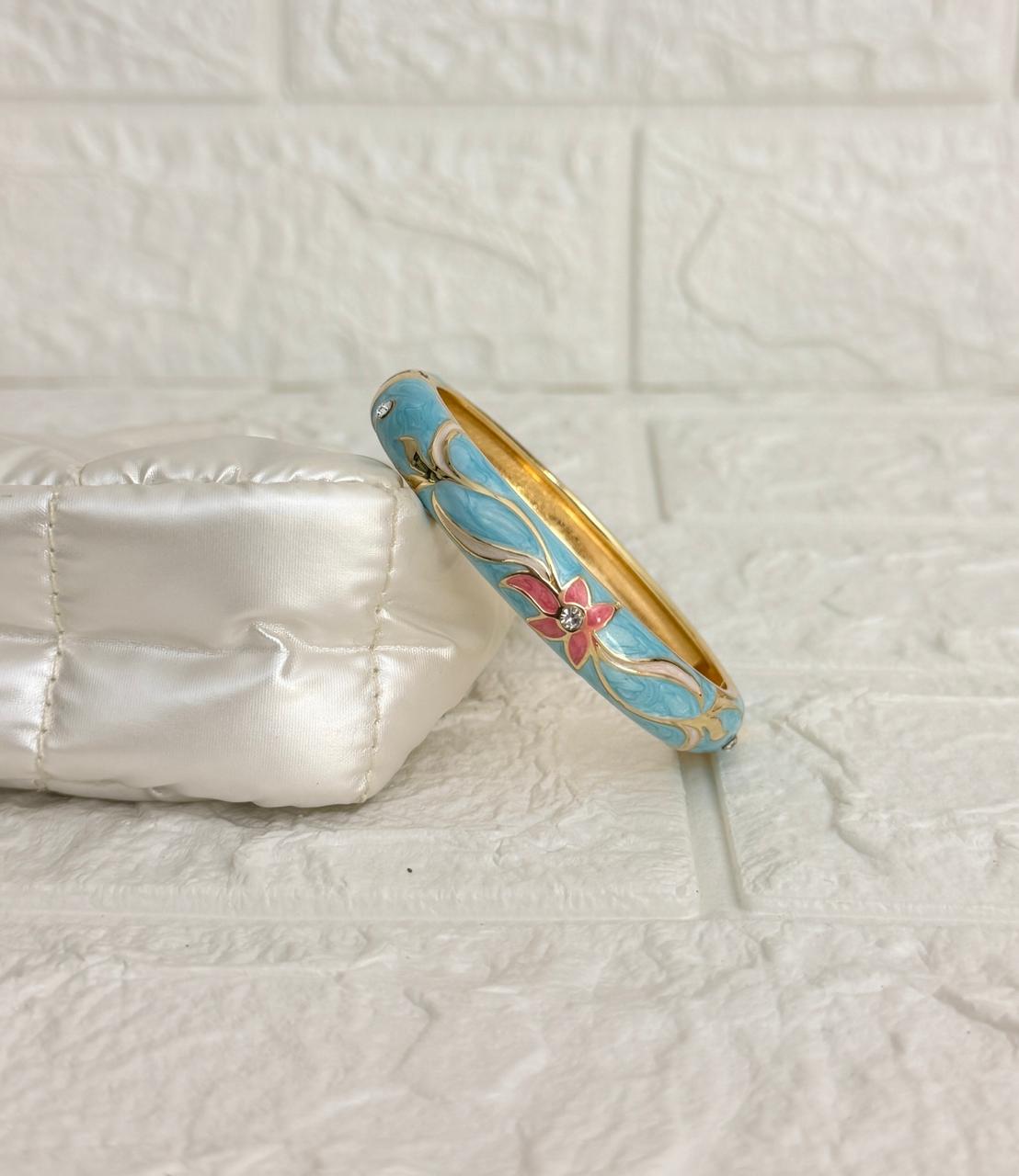 Floral Enamel Kada - Aqua Pink