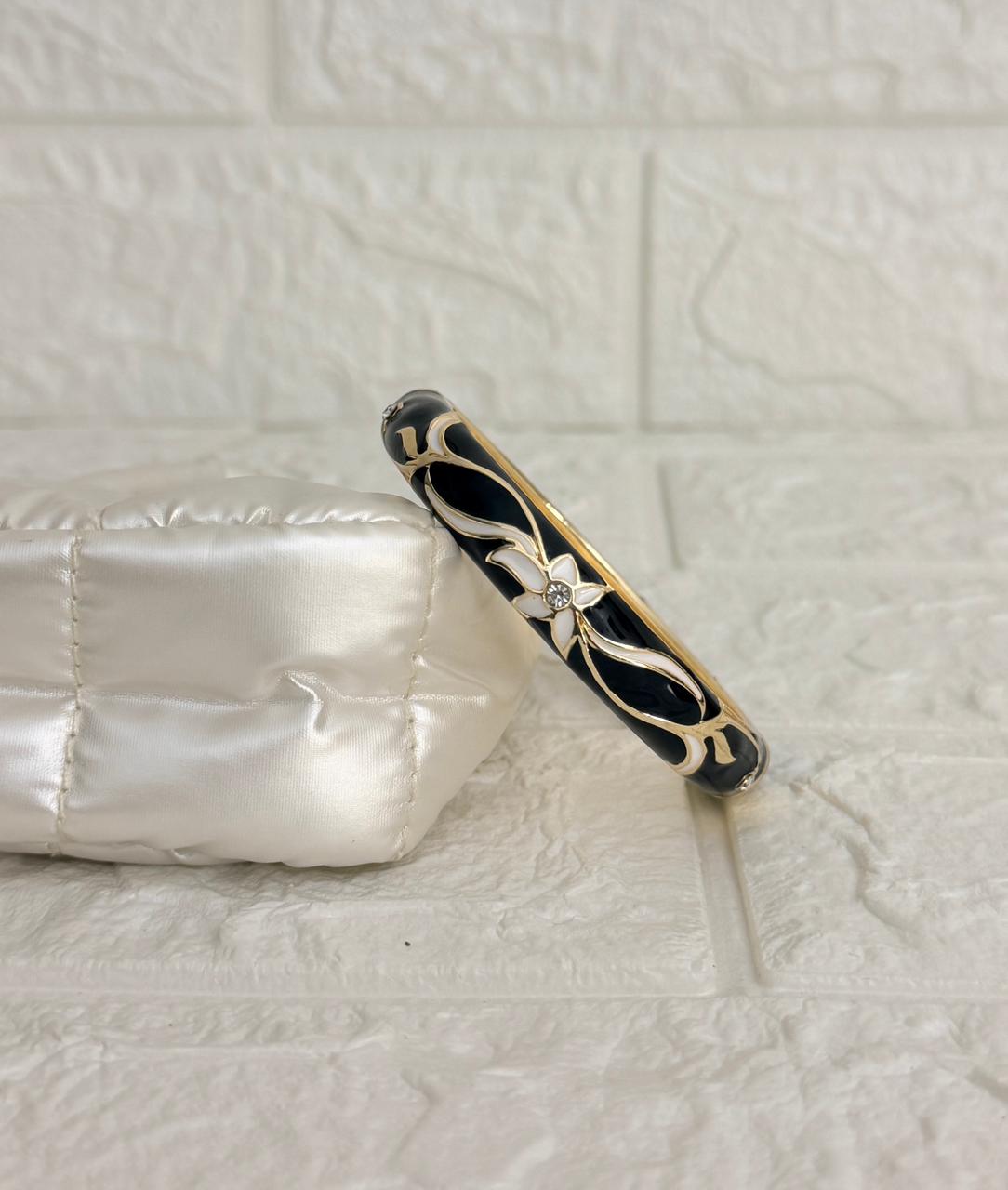 Floral Enamel Kada - Black White