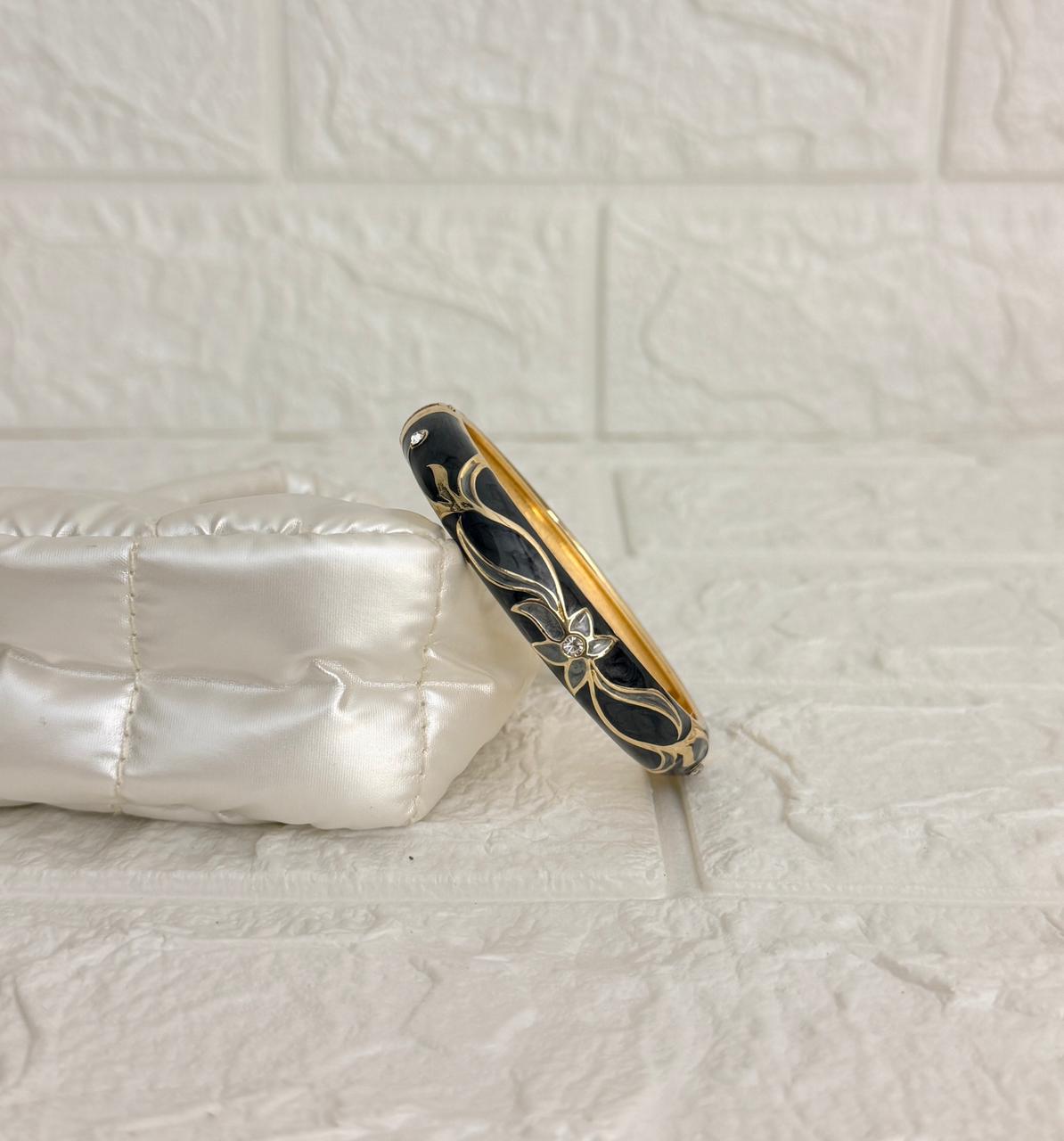 Floral Enamel Kada - Black