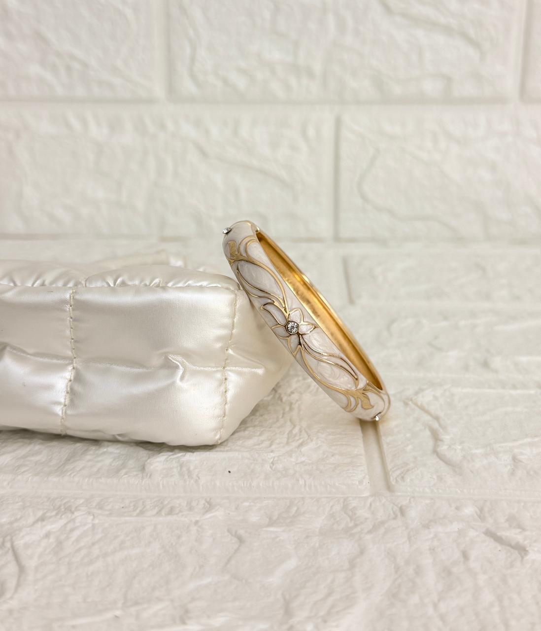 Floral Enamel Kada - Ivory White