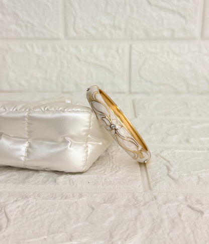 Floral Enamel Kada - Ivory White