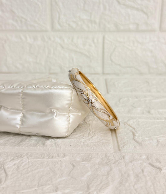 Floral Enamel Kada - Ivory White