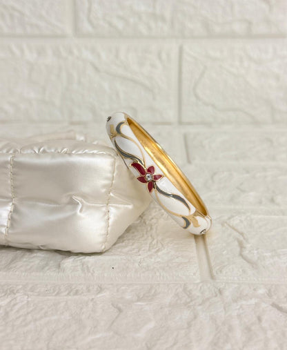 Floral Enamel Kada - White Ruby