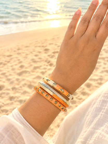 Women’s Geometric Enamel Kada Stack of 3 - Peach Orange