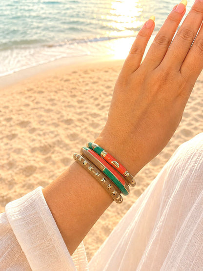 Women’s Geometric Enamel Kada Stack of 3 - Coral Green