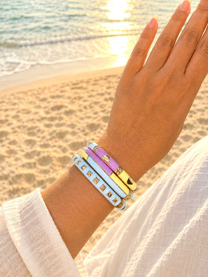 Women’s Geometric Enamel Kada Stack of 3 - Lilac Yellow