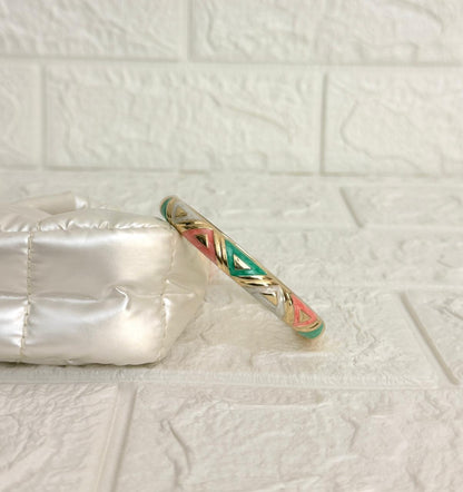 Geometric Enamel Kada - Mint Coral Ivory