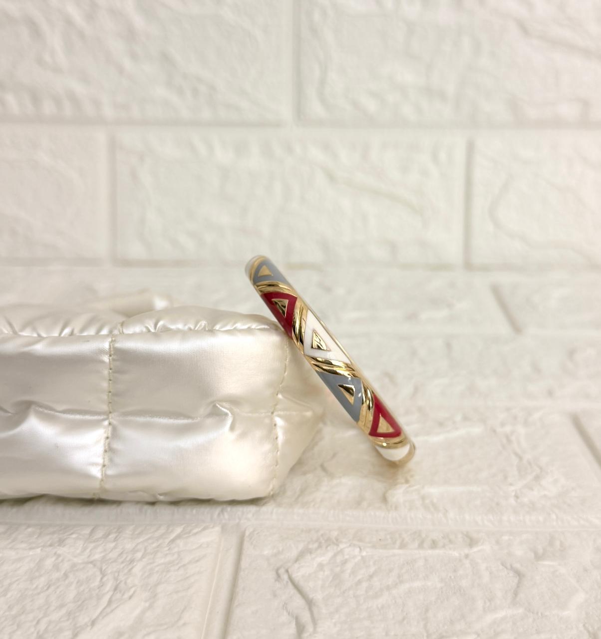 Geometric Enamel Kada - Red Grey Ivory