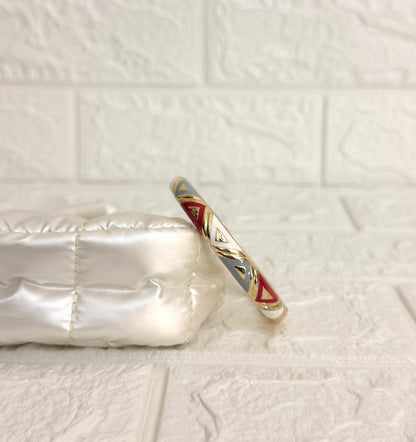 Geometric Enamel Kada - Red Grey Ivory