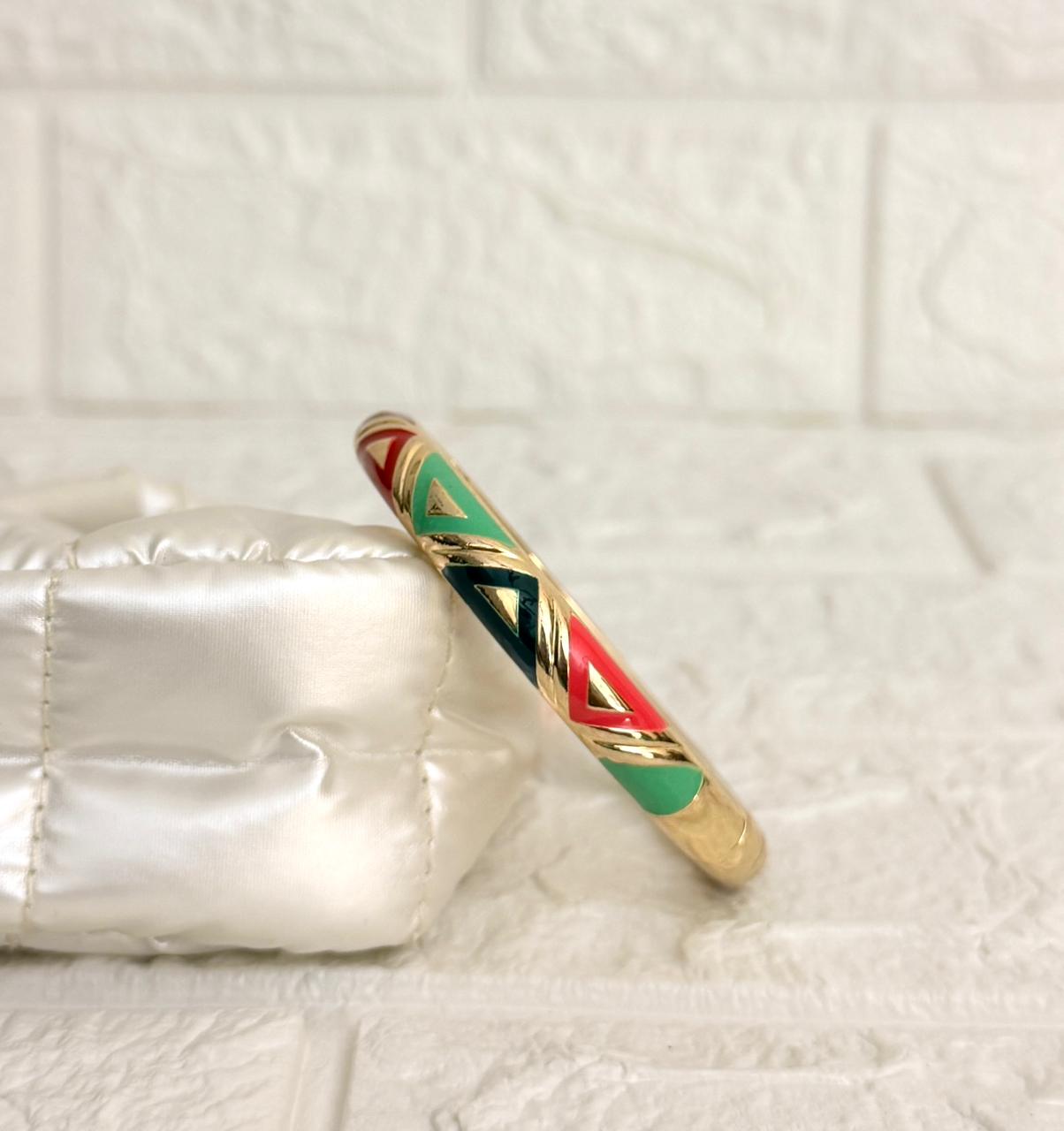 Geometric Enamel Kada - Red Mint Emerald