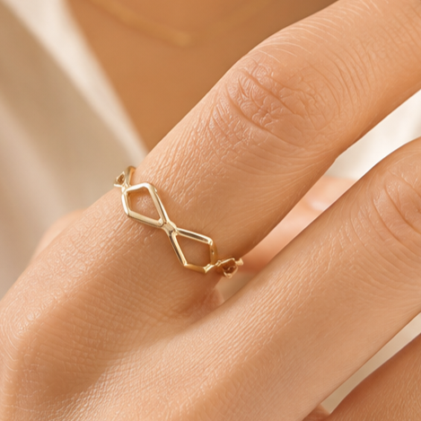 Gold geometric anti-tarnish ring