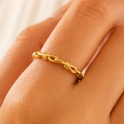 Gold oval link anti-tarnish ring