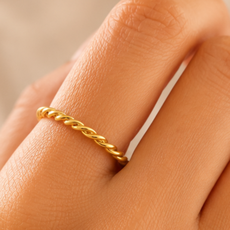 Gold twisted band anti-tarnish ring