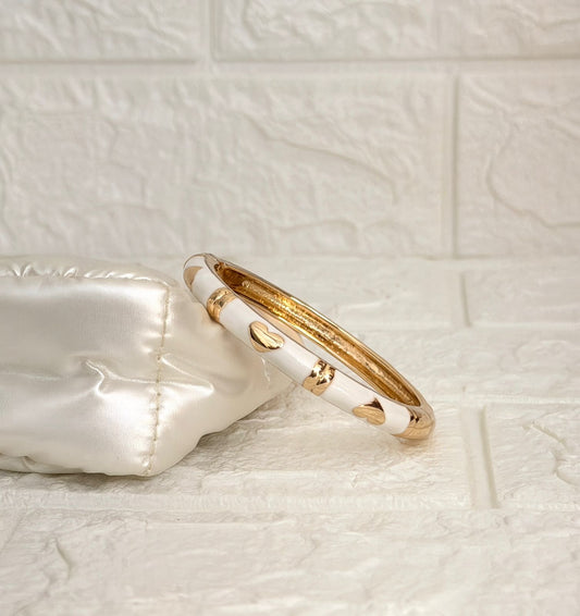 Heart Accent Enamel Kada - Classic White