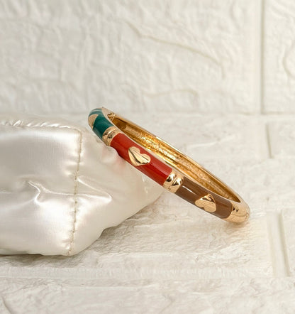 Heart Accent Enamel Kada - Green Orange Brown