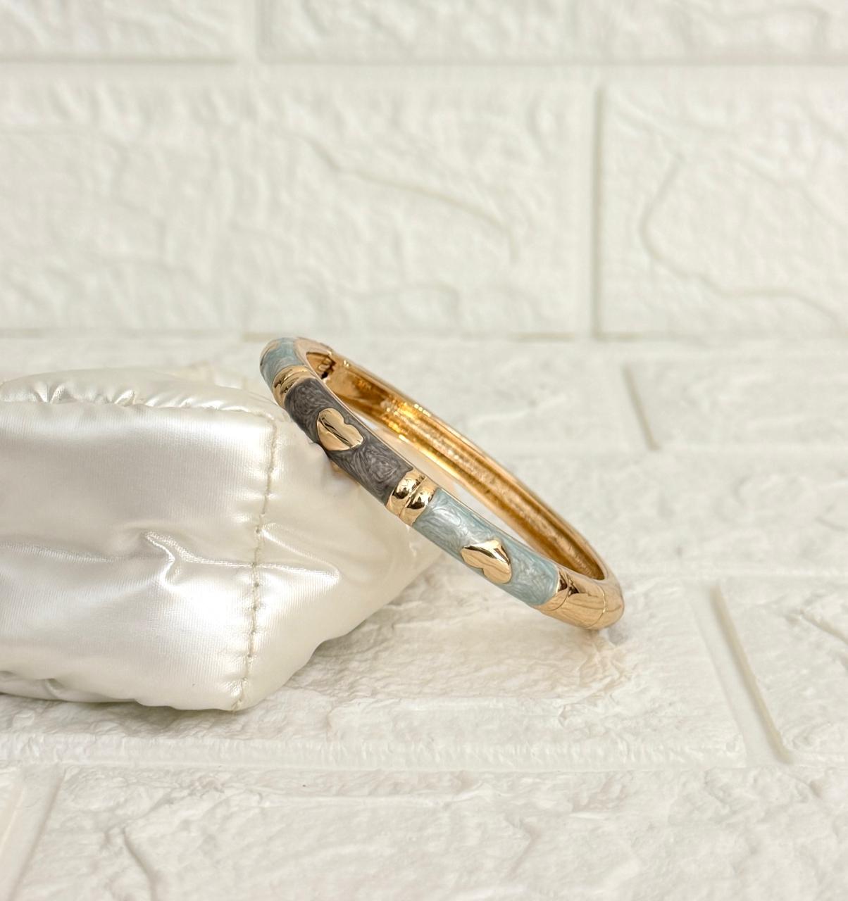 Heart Accent Enamel Kada - Grey Aqua White
