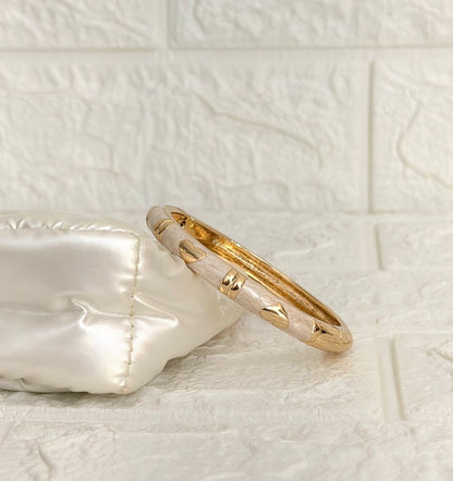 Heart Accent Enamel Kada - Ivory Pearl