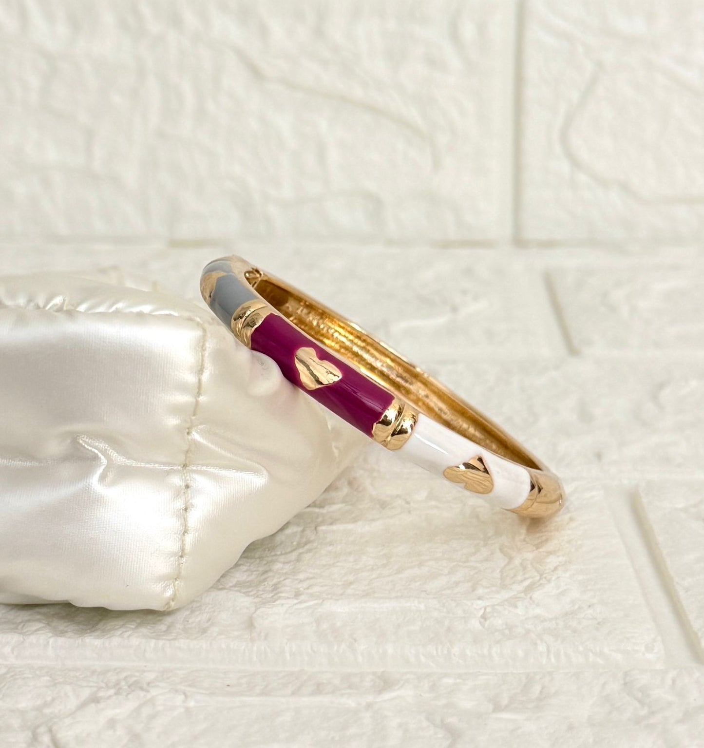 Heart Accent Enamel Kada - Magenta White Grey