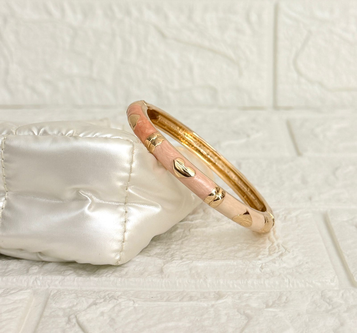 Heart Accent Enamel Kada - Peach Blush Ivory